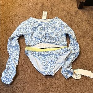 Roxy Kids Swim Rashguard Set - Blue and White Floral Adorable! Size 14